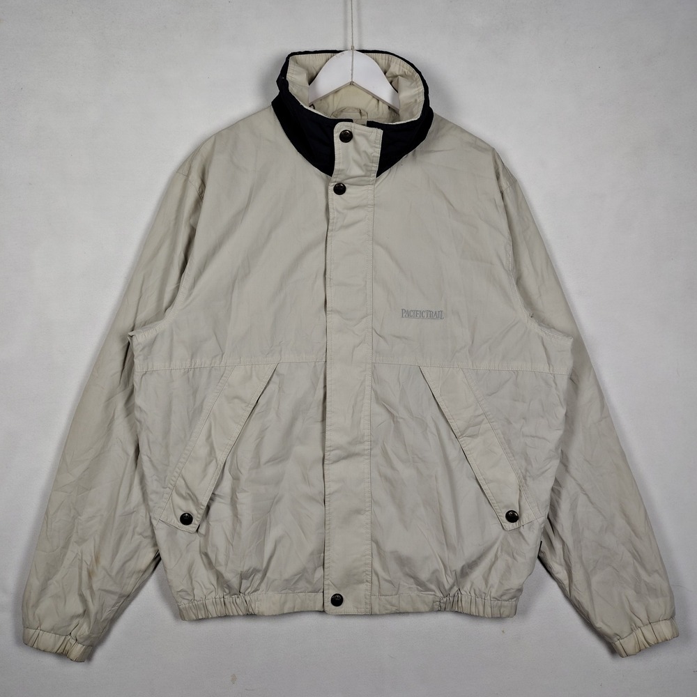Pacific Trail Outdoor Wear Windbreaker Jacket Beige Navy Mens LT Tall Zip Front